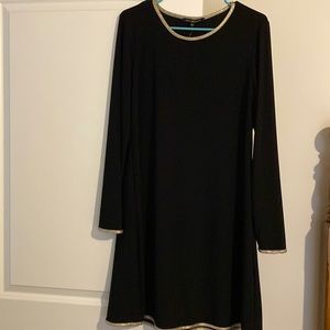 Nik and Nash. Black long sleeve dress with gold trim. Large